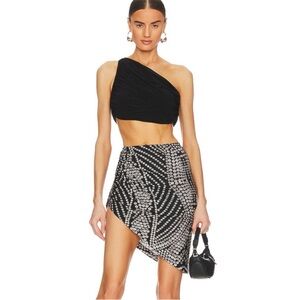 NWT Norma Kamali Side Drape Mini Skirt in Studs Print size Large Asymmetrical